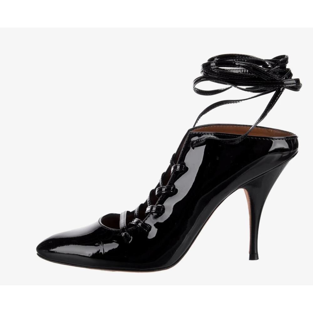 Givenchy Black Patent Leather Lace Up Mule Heels size 38 US 7 authentic
